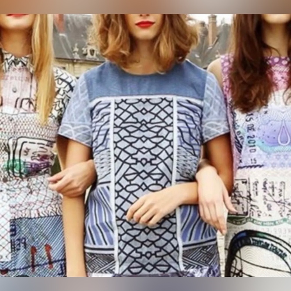 Mary Katrantzou X Current/Elliot Women’s Geometric Print Denim Top Sz 0